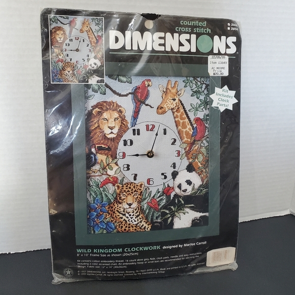 Vintage 1997 Dimensions Counted Cross Stitch Kit ⏰️ L👀K Wild Kingdom Clockwork - Picture 1 of 10